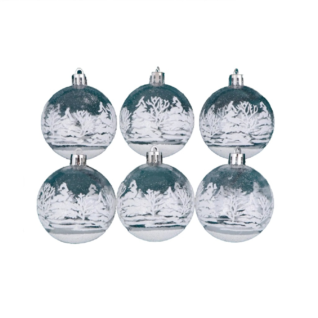 Набор шаров Изморозь, Зимний лес 2131338, пластик, диаметр 6 см, в упаковке 6 штук