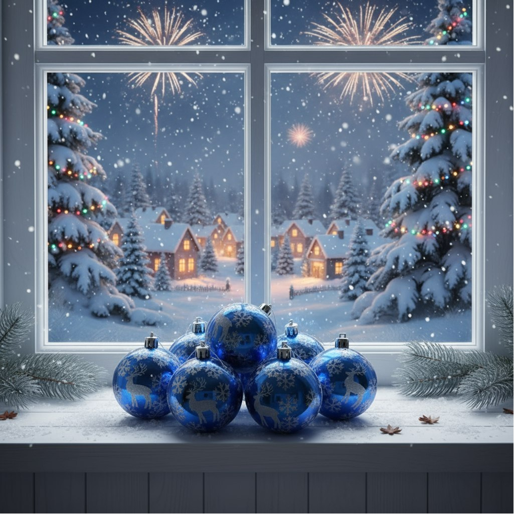 Набор шаров Северный олень 3249228, пластик, диаметр 6 см, синий, в упаковке 8 штук