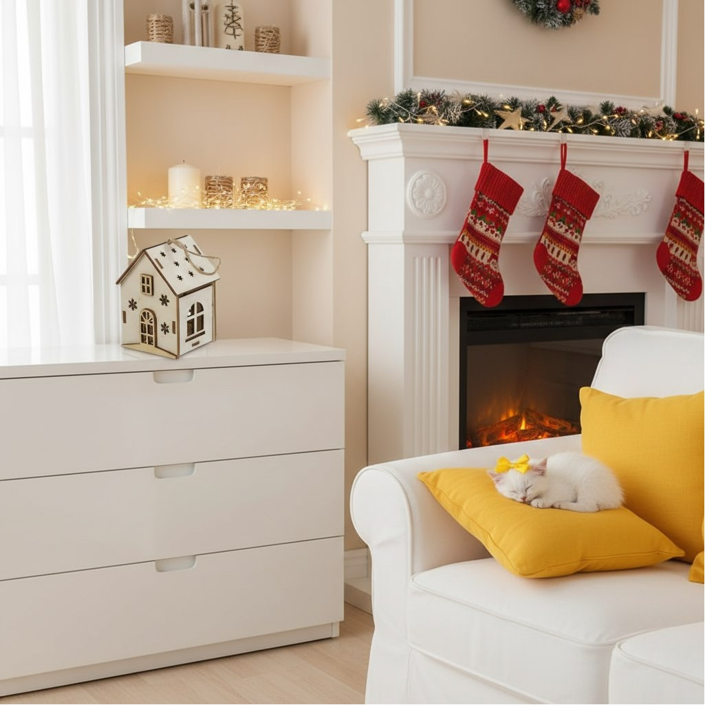 Украшение елочное Y4-8481, МДФ, Эко коллекция, Домик, бежевый, 6x8.5 см