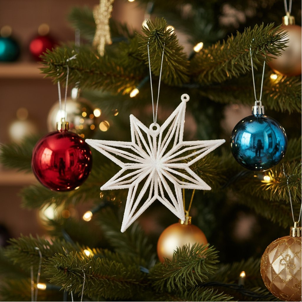 Украшение елочное Y4-8472, Звезда Вифлеемская, для декора интерьера, белое, диаметр 15.5 см