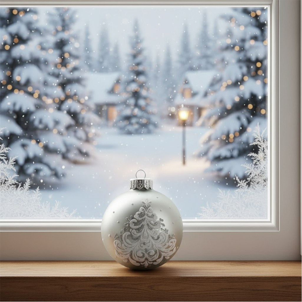 Шар елочный КУ-80-214235 Ёлочка кудрявая, диаметр 8 см, серебристый, в подарочной упаковке