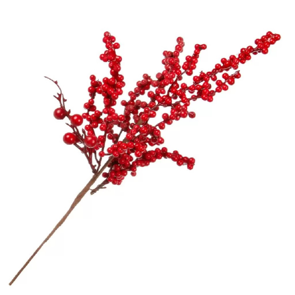 Ветка декоративная Y4-9505, искусственная, с ягодами, красная, длина 57 см