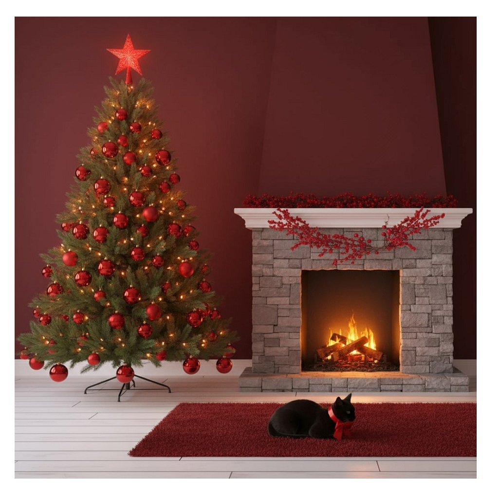 Ветка декоративная Y4-9505, искусственная, с ягодами, красная, длина 57 см