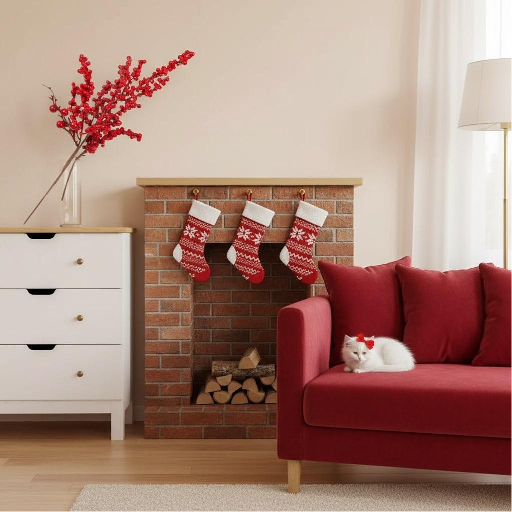 Ветка декоративная Y4-9505, искусственная, с ягодами, красная, длина 57 см