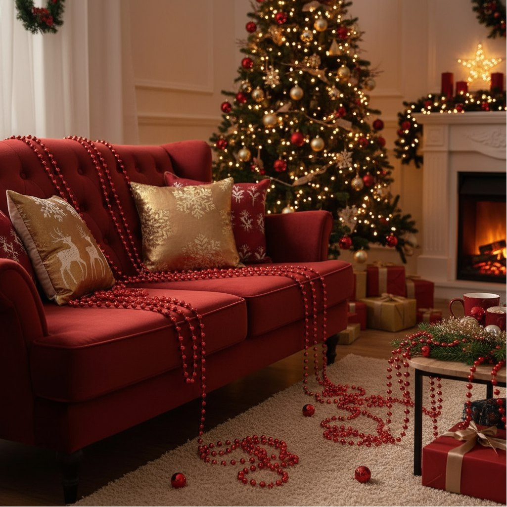 Бусы новогодние Капли росы, Y4-9349, для декора интерьера, красный, длина 1500 см