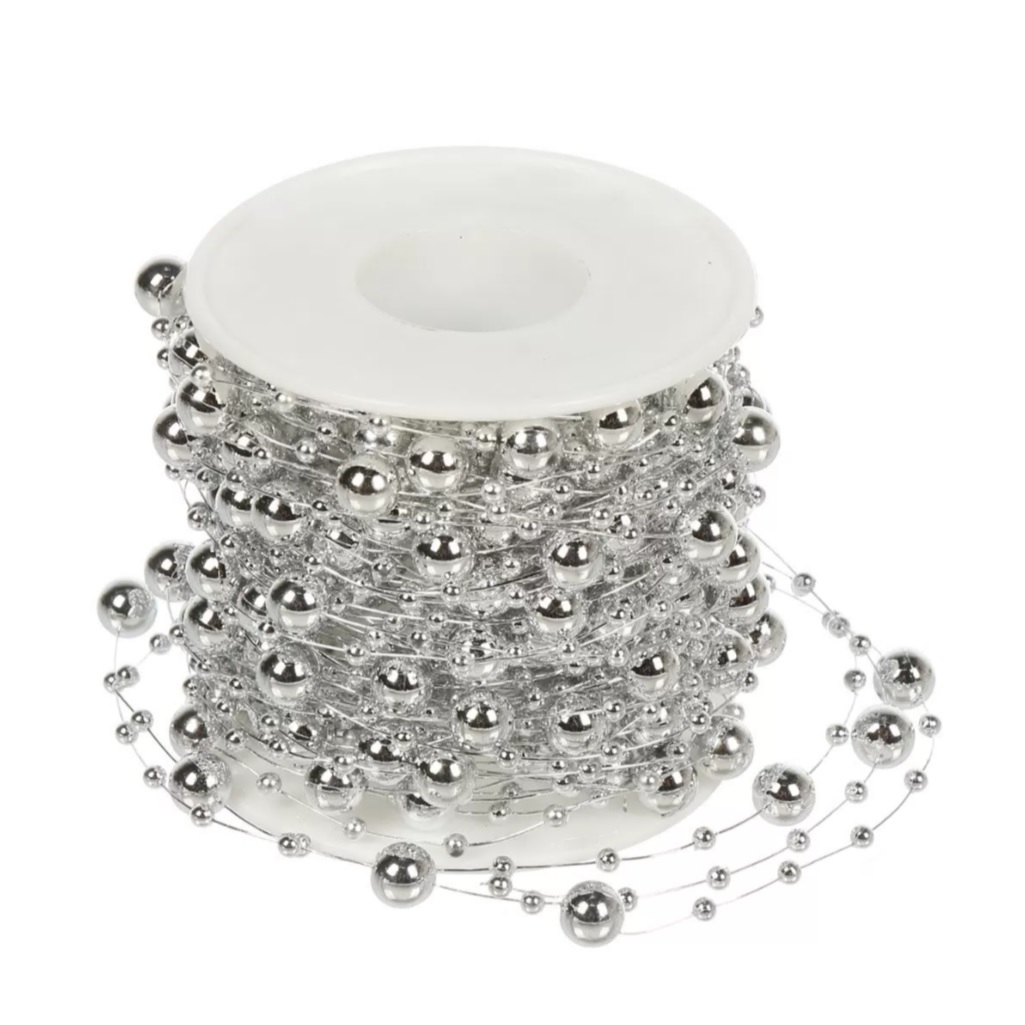 Бусы новогодние Капли росы, Y4-9348, для декора интерьера, серебро, длина 1500 см