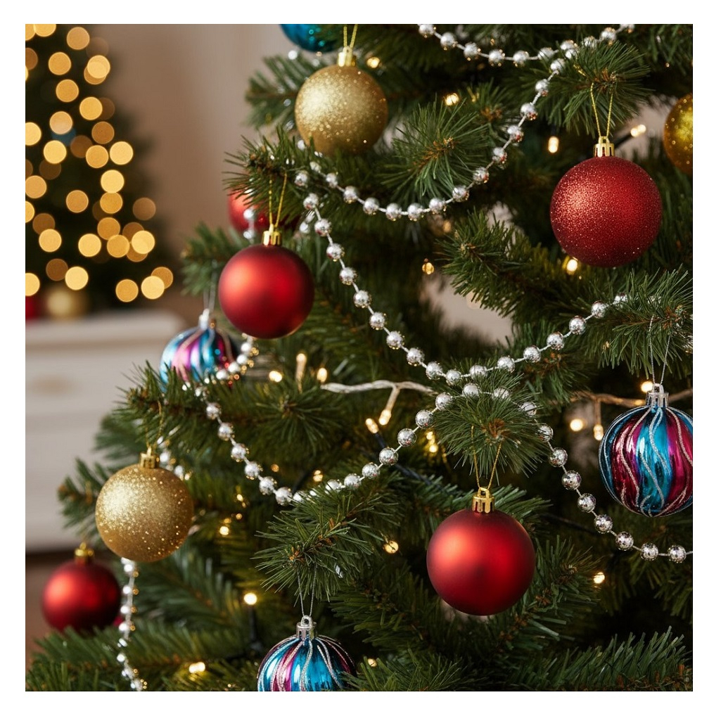 Бусы новогодние Капли росы, Y4-9348, для декора интерьера, серебро, длина 1500 см