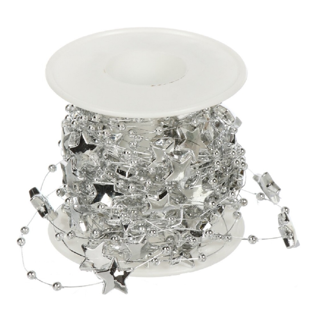 Бусы новогодние Звезды, Y4-9451, для декора интерьера, серебро, длина 1000 см