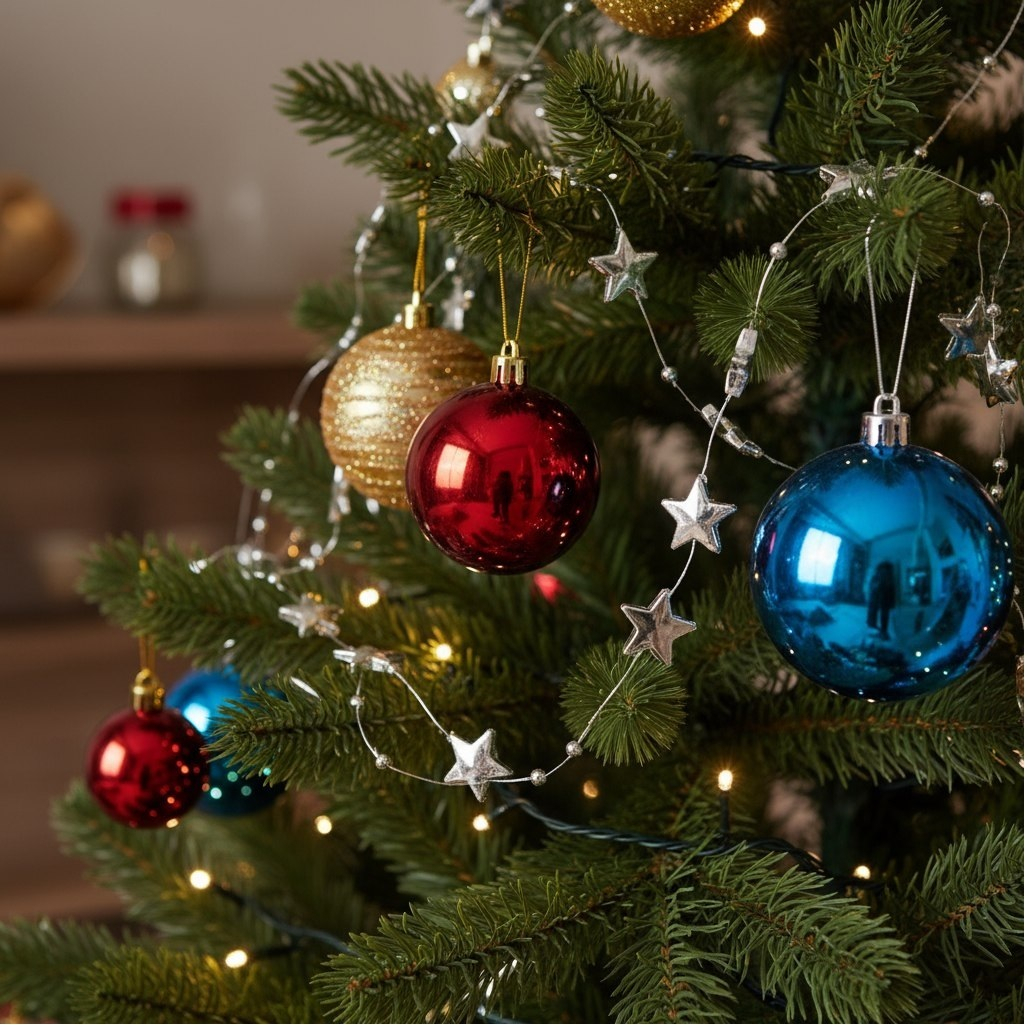 Бусы новогодние Звезды, Y4-9451, для декора интерьера, серебро, длина 1000 см