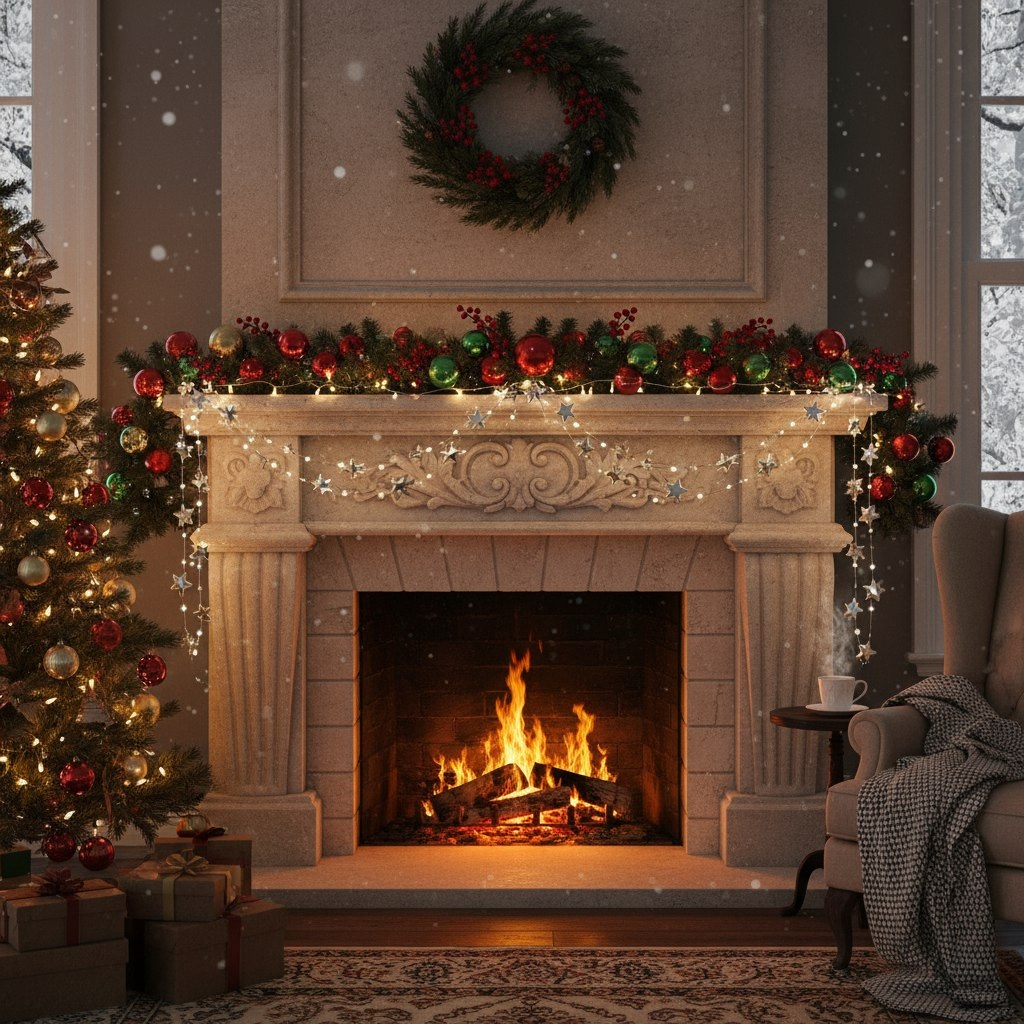 Бусы новогодние Звезды, Y4-9451, для декора интерьера, серебро, длина 1000 см