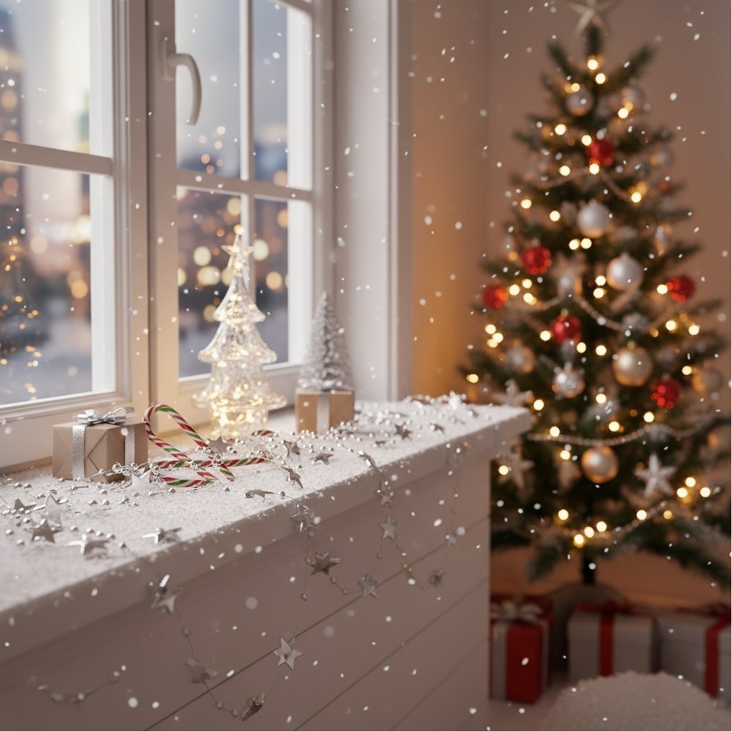 Бусы новогодние Звезды, Y4-9451, для декора интерьера, серебро, длина 1000 см