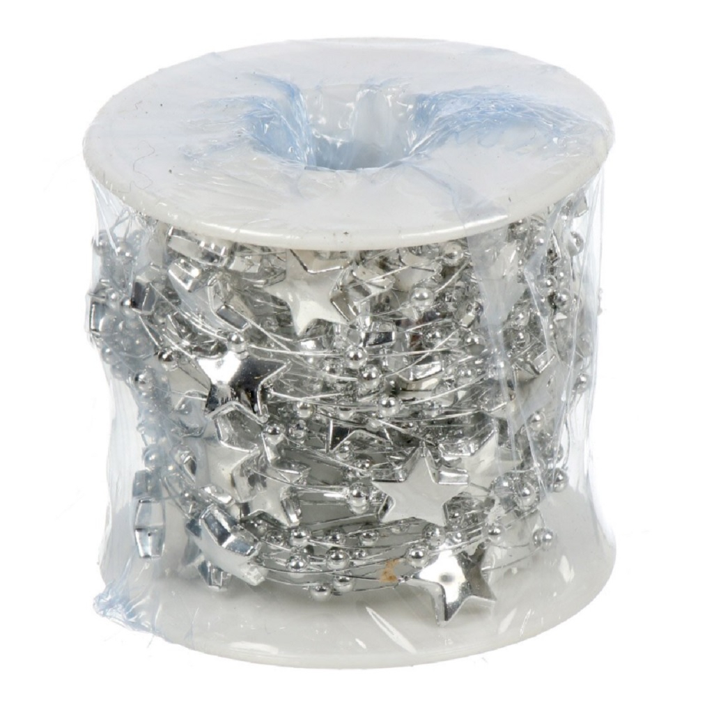 Бусы новогодние Звезды, Y4-9451, для декора интерьера, серебро, длина 1000 см