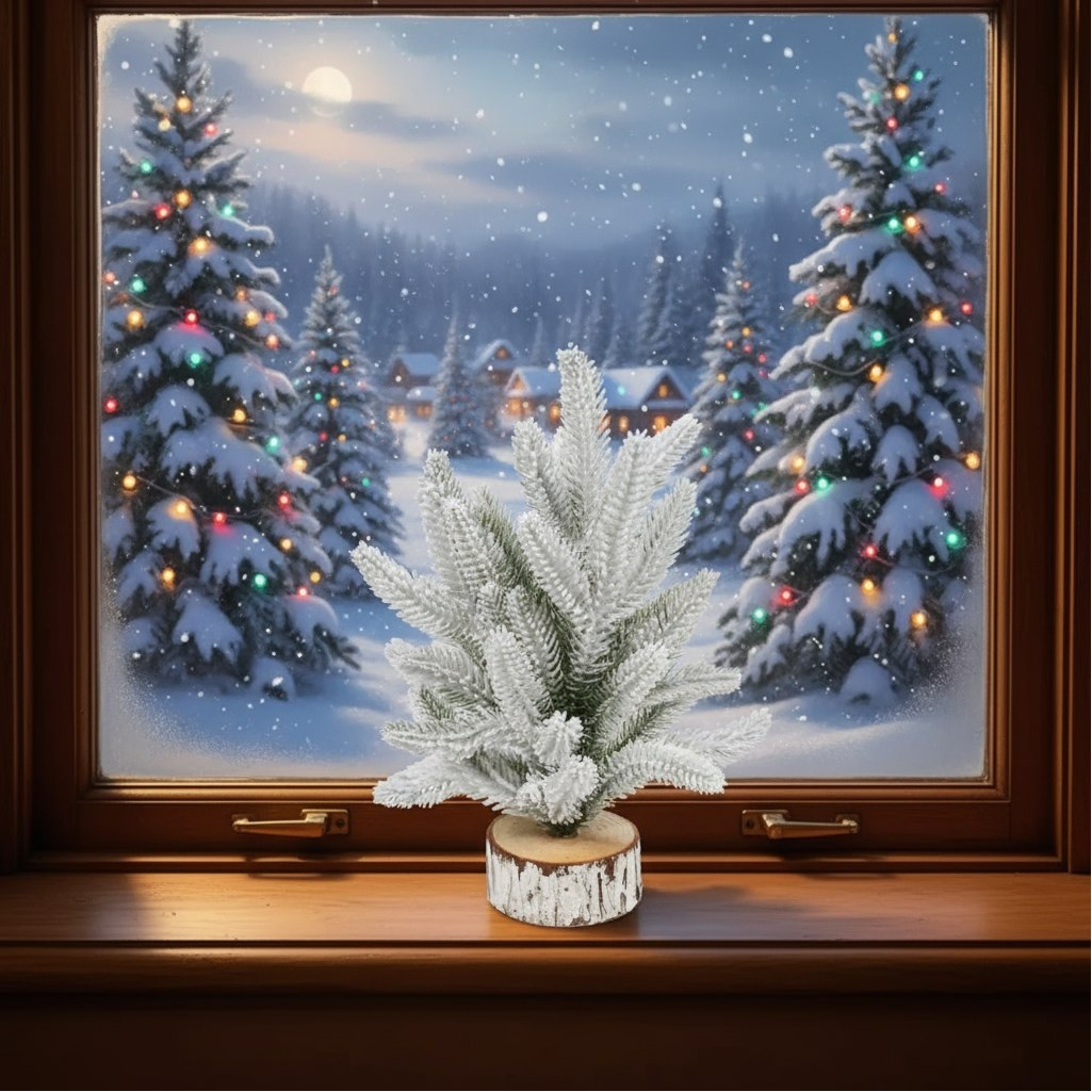 Елка новогодняя Y4-9421, настольная, ель, хвоя литая, заснеженная, белая, высота 33 см