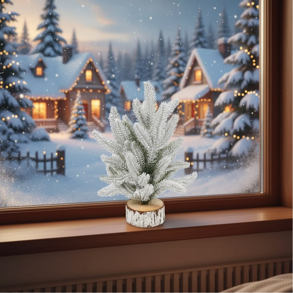 Елка новогодняя Y4-9421, настольная, ель, хвоя литая, заснеженная, белая, высота 33 см