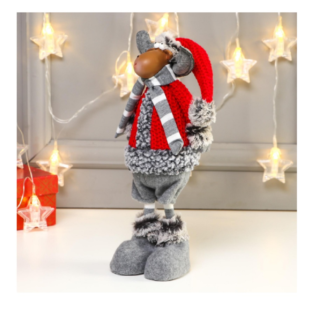 Кукла интерьерная Simaland 2315144, текстильная Лосик в красной шубке и колпаке, 34 см