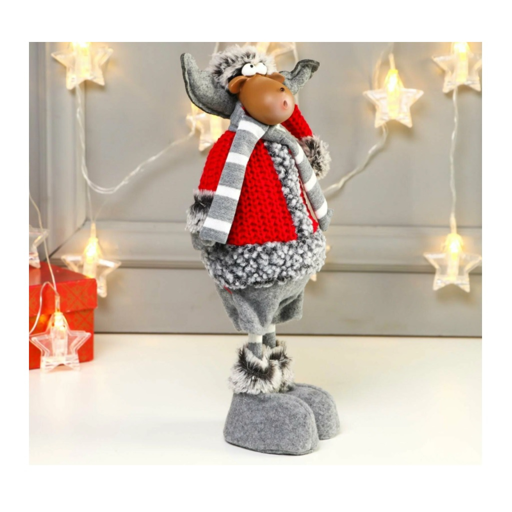 Кукла интерьерная Simaland 2315144, текстильная Лосик в красной шубке и колпаке, 34 см