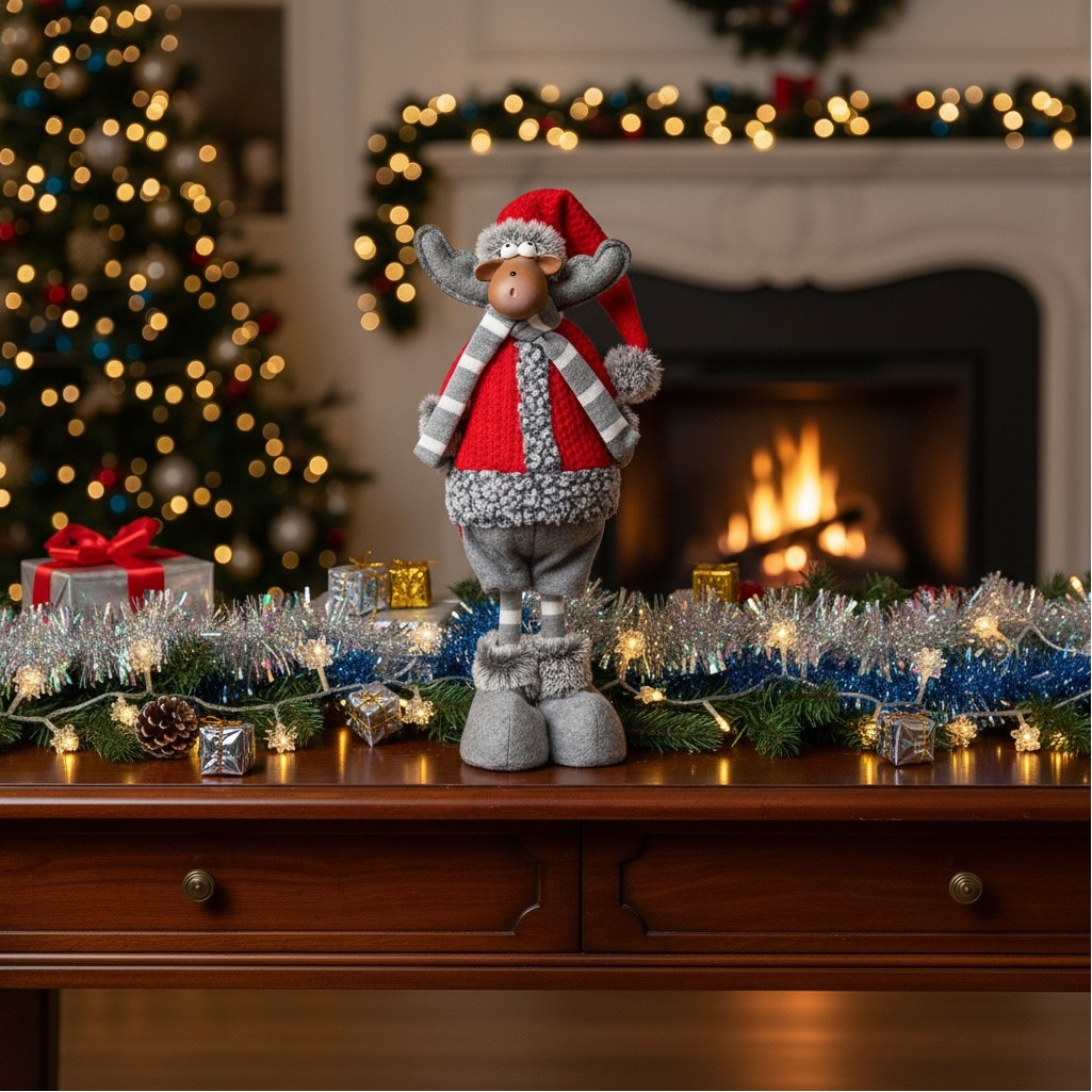 Кукла интерьерная Simaland 2315144, текстильная Лосик в красной шубке и колпаке, 34 см