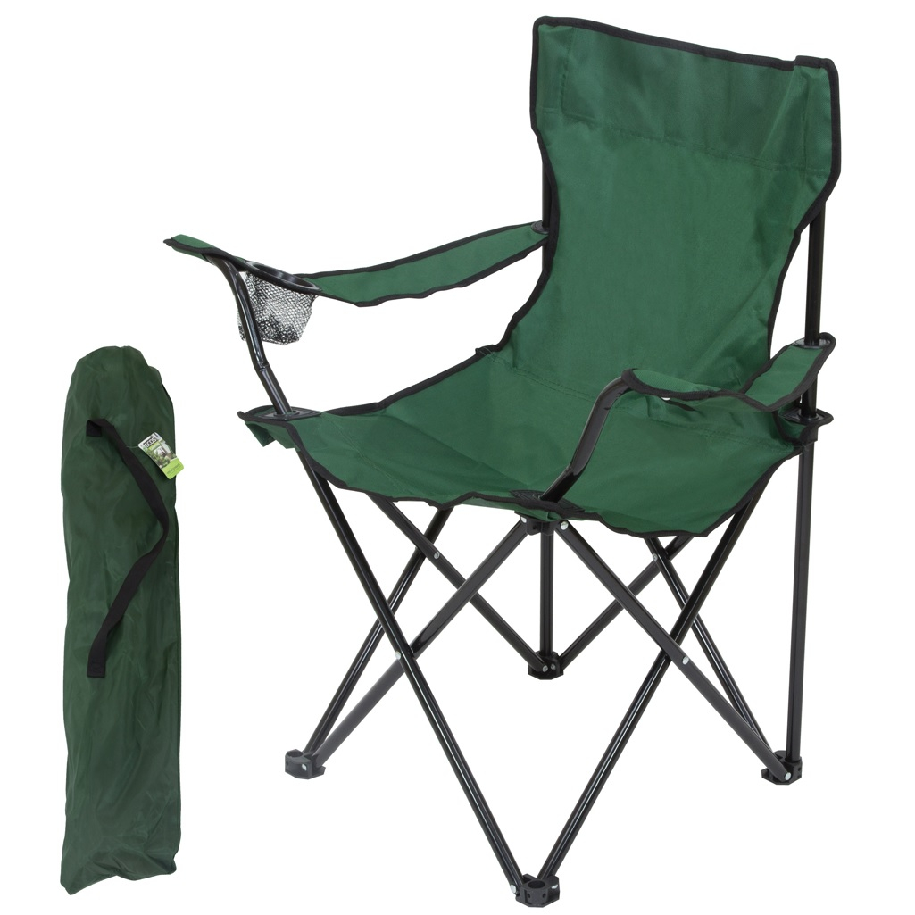 Кресло складное Ecos DW-2009H, 993100, с подлокотниками, с подстаканниками, полиэстер, зеленое, 500х500х800 мм, до 120 кг