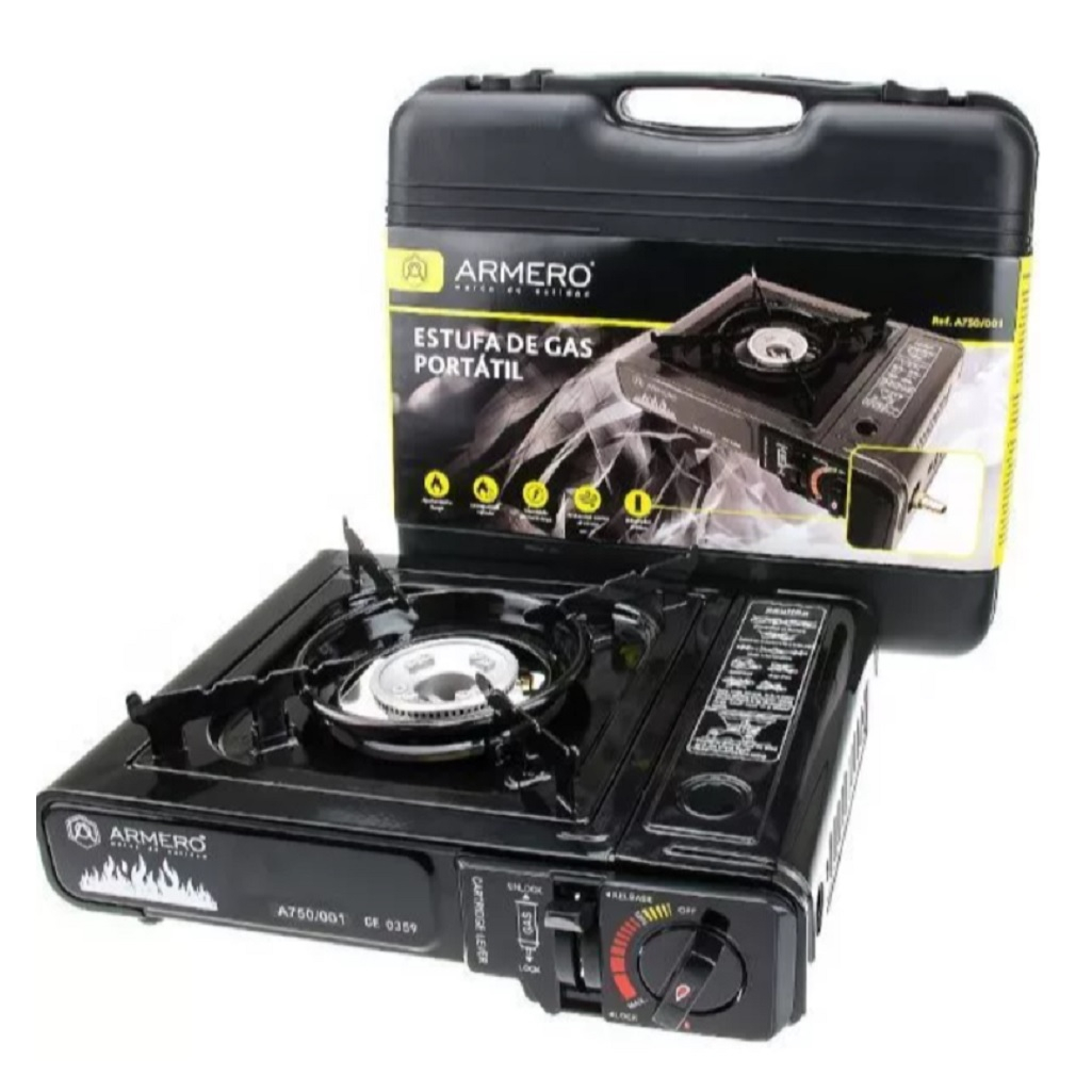 Плита газовая Armero туристическая, для цангового баллона, пьезо, турбо, черная