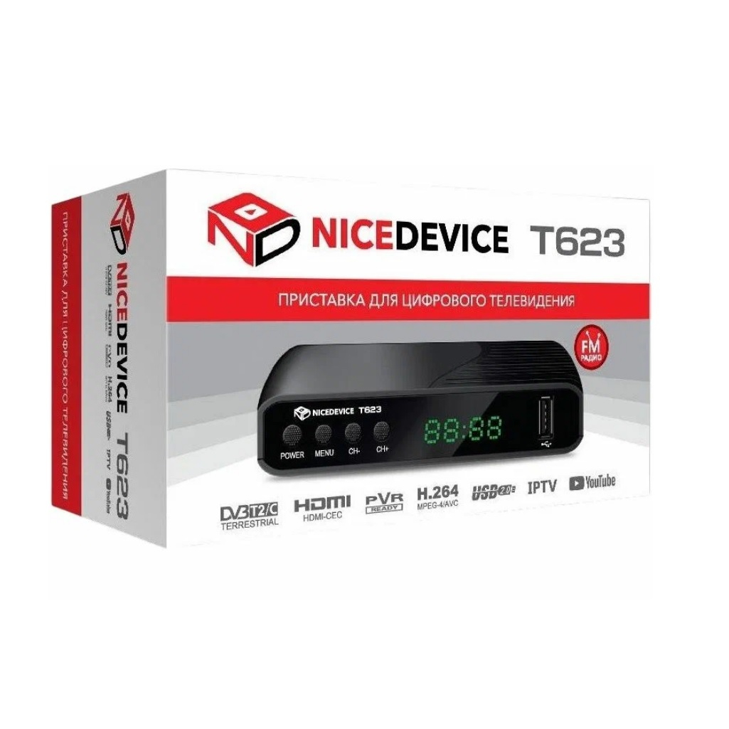 Приставка для цифрового телевидения Nice Device T623, DVB-T2, DVB-C, IPTV, USB, цвет черный