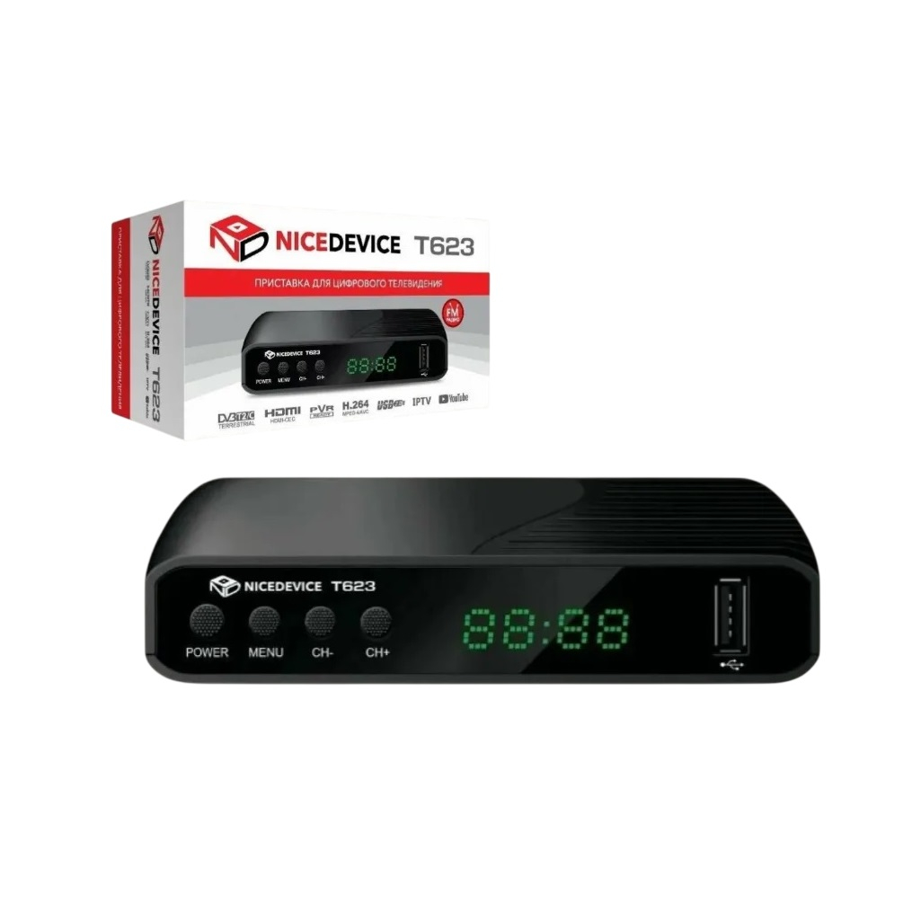 Приставка для цифрового телевидения Nice Device T623, DVB-T2, DVB-C, IPTV, USB, цвет черный