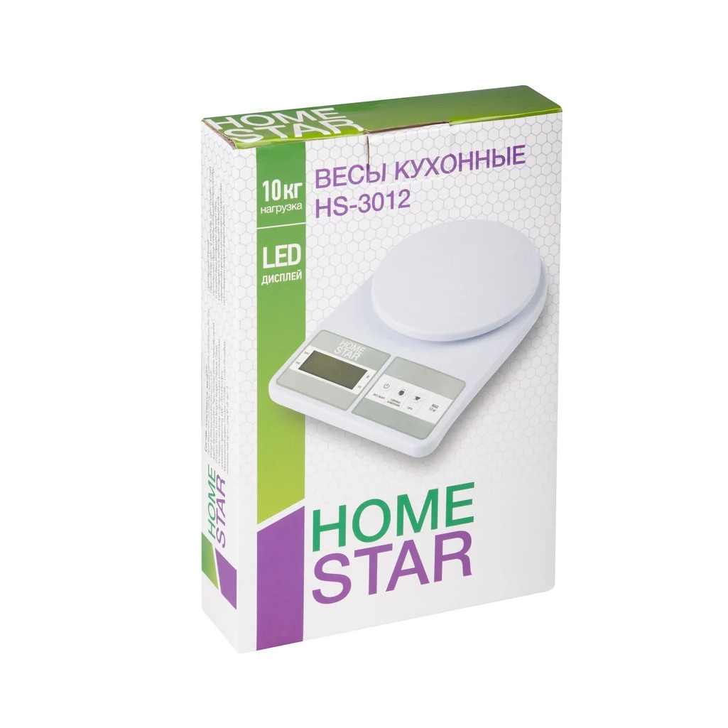 Весы кухонные Homestar HS-3012 электронные, пластик, белые, до 10 кг