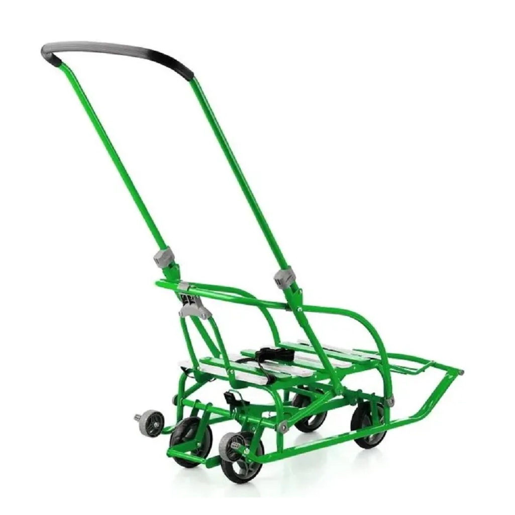 Санки Nika Kids Nikki 3 N3/АЛ2 с ручкой, на колесах, складные, зеленые