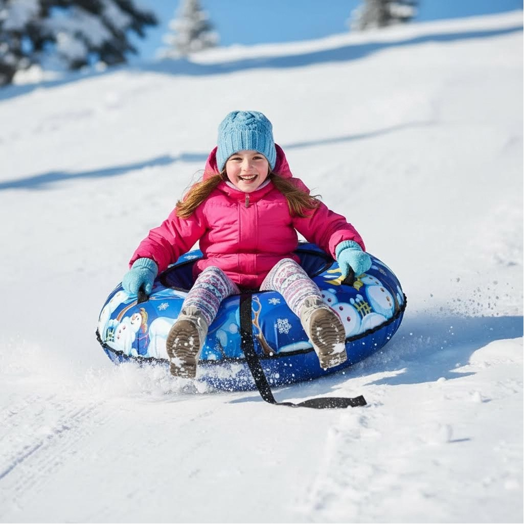 Санки-ватрушка Saimaa Вихрь Снеговики, синие, с ручками, диаметр 80 см