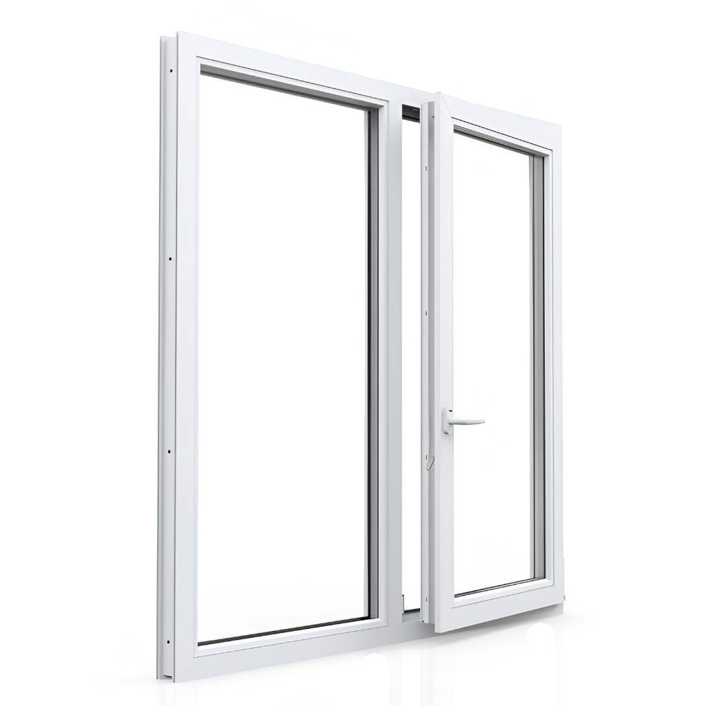Оконный блок ПВХ 1.2х1.3 м, 70 мм стеклопакет, правый двухстворчатый, белый