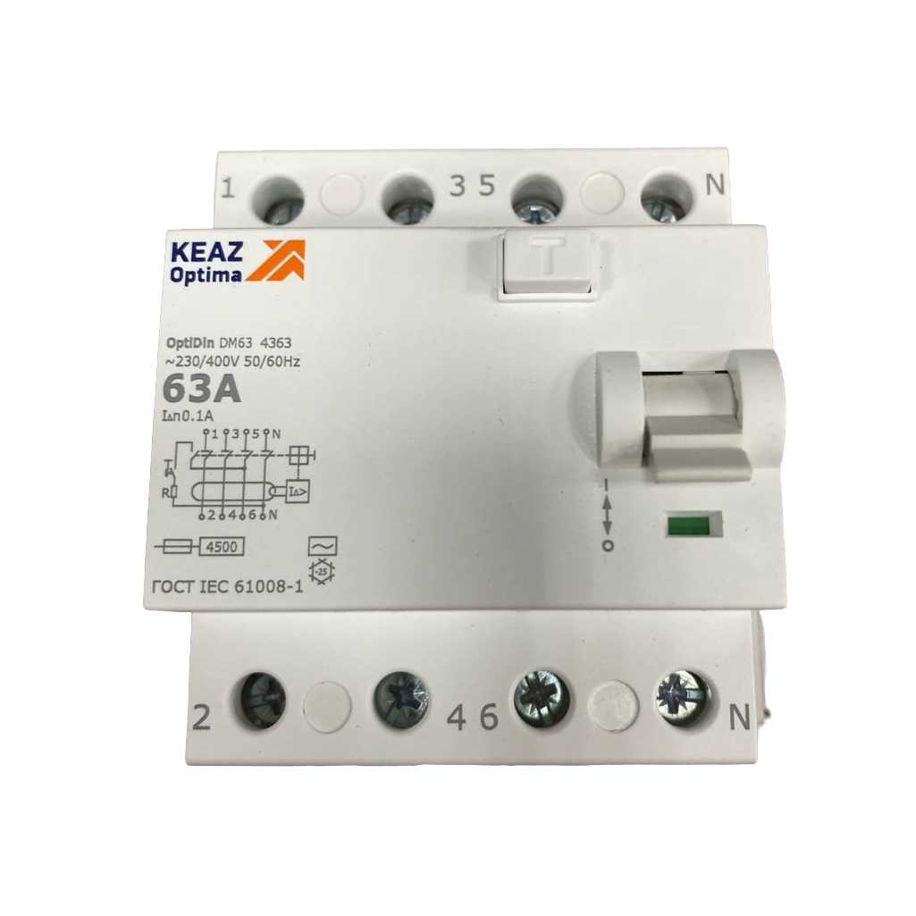 Выключатель дифференциального тока (УЗО) КЭАЗ OptiDin DM63-4363 УХЛ4  4п 63А 100мА тип AC 4.5кА