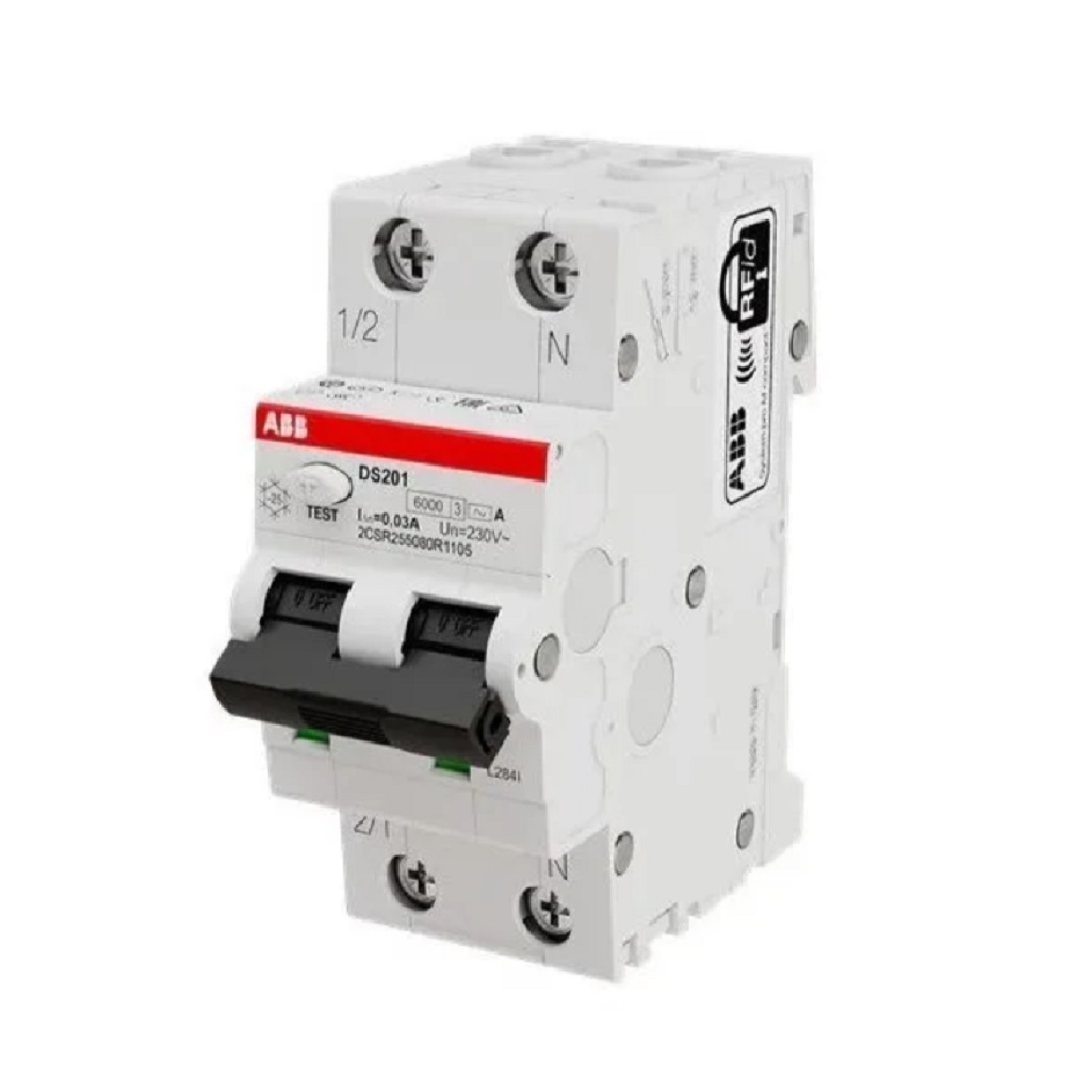 Дифавтомат ABB DS201, 2П, 16 А, 30мА, 6 кА, электромеханический