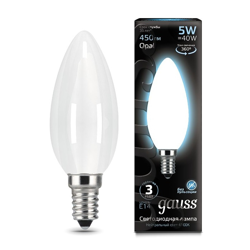 Лампа Gauss LED Свеча Filament OPAL E14 5W 4100K