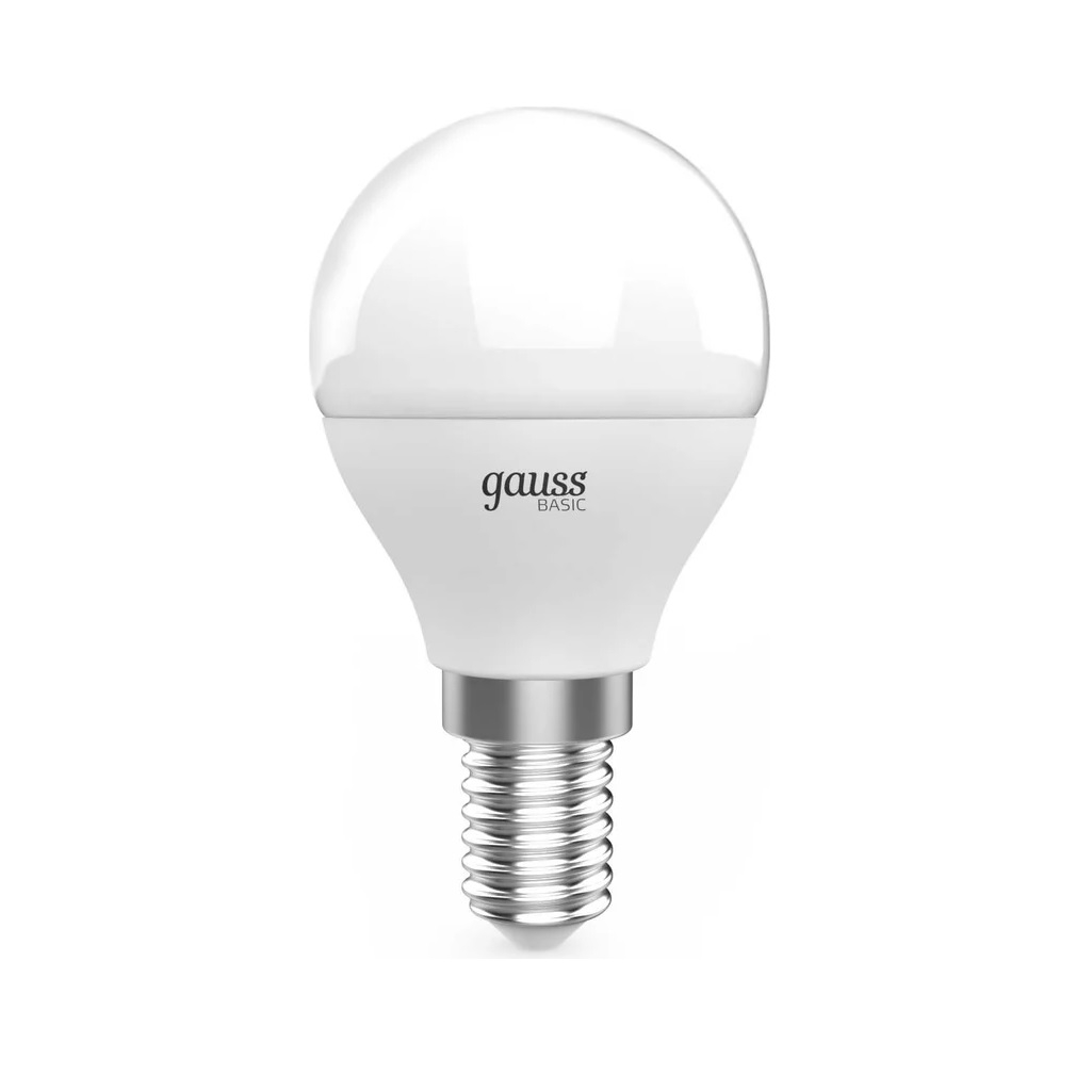 Лампа светодиодная Gauss Basic 10531152T, Шар, 5.5Вт, E14, 525Лм, 3000K, теплый белый свет, 3 лампы в упаковке