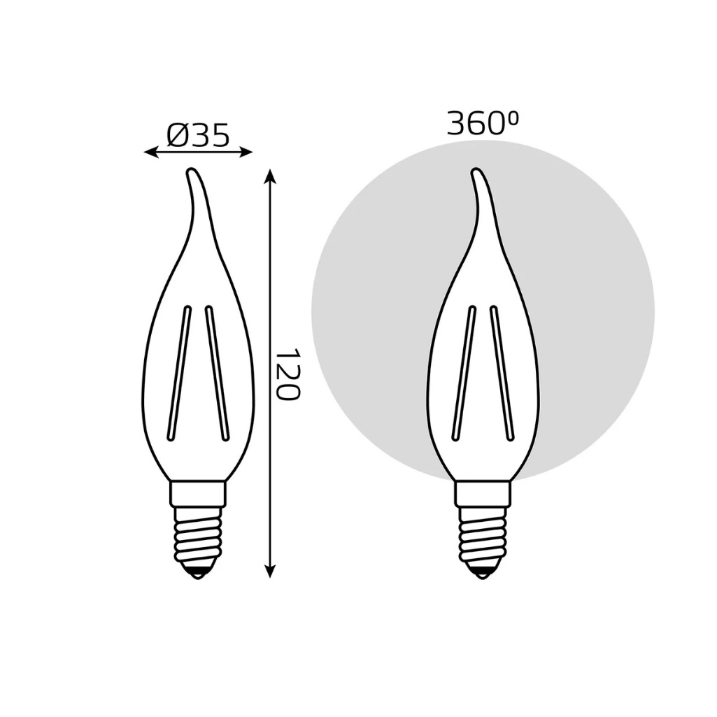 Лампа светодиодная филаментная Gauss Filament Elementary Свеча на ветру 42128, 8Вт, Е14, 4100К, нейтральный белый свет