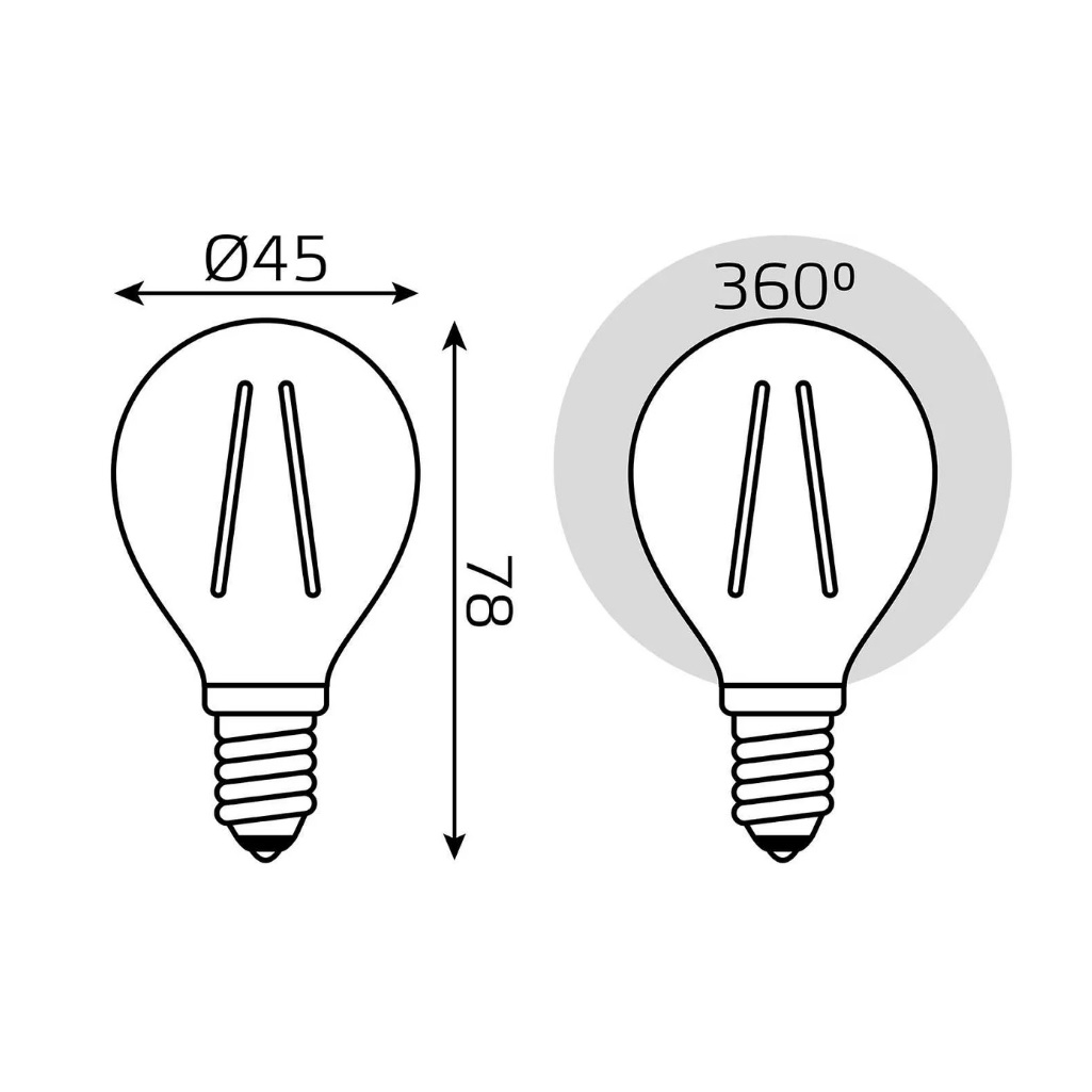 Лампа светодиодная филаментная Gauss Filament Elementary 52118, Шар, Е14, 8Вт, 2700К, теплый белый свет