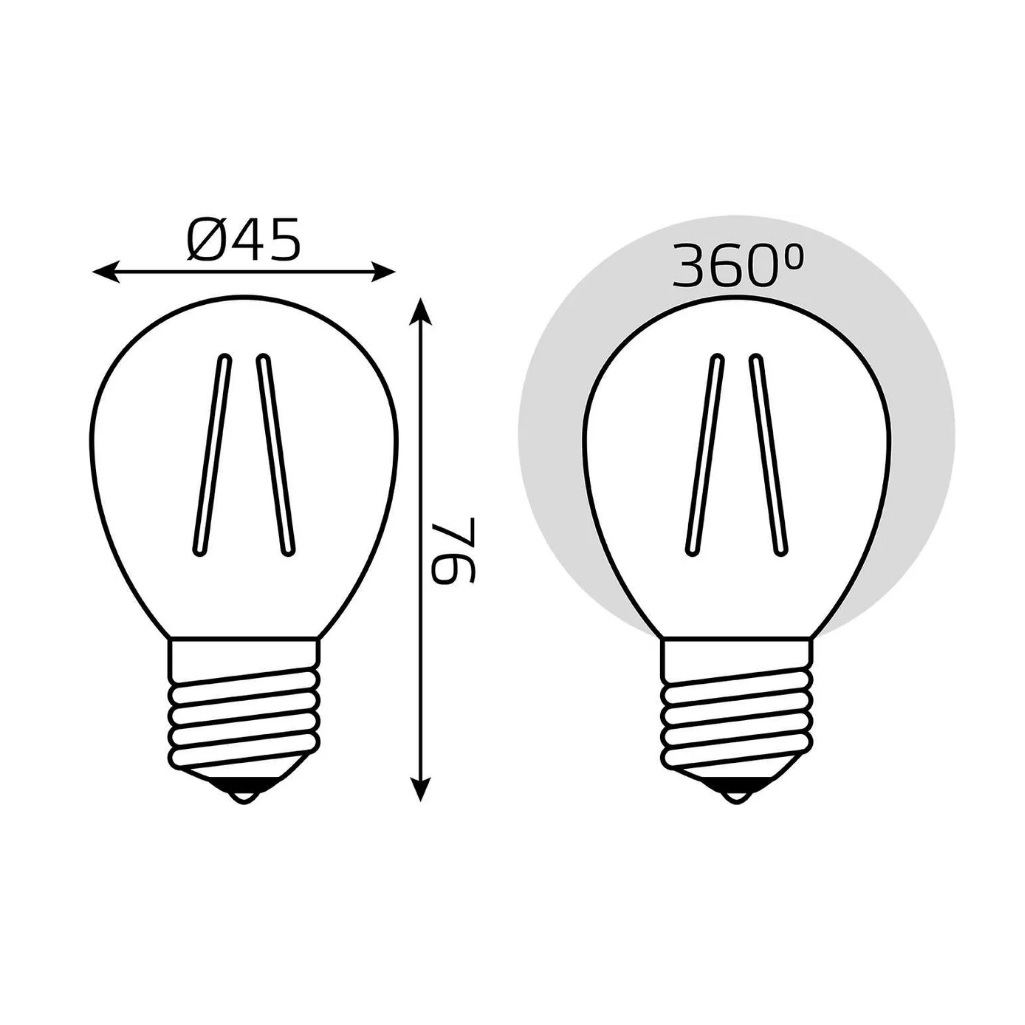 Лампа светодиодная филаментная Gauss Filament Elementary 52128, Шар, Е14, 8Вт, 4100К, нейтральный белый свет
