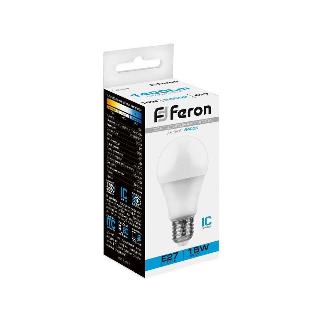 Лампа светодиодная Feron LB-94 Шар 25630, E27, 15W, 175-265V, 6400K, дневной свет