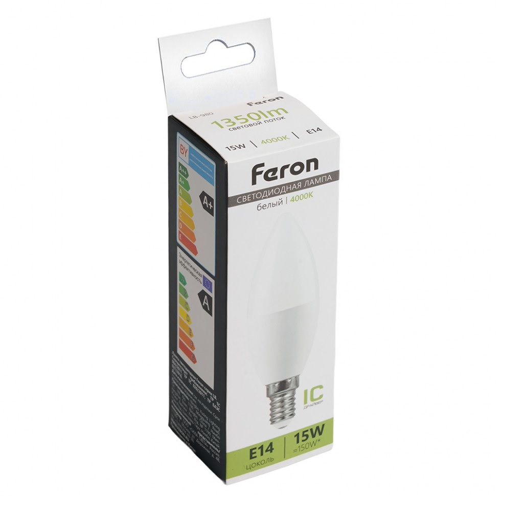 Лампа светодиодная Feron LB-980 Свеча 52073, E14, 15W, 175-265V, 4000K, белый свет