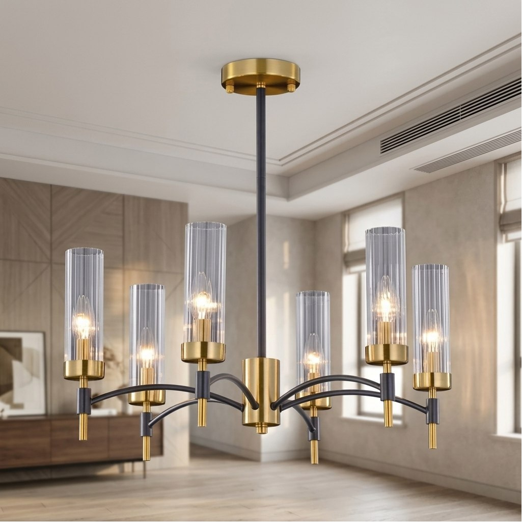Люстра Illumico IL5177-6PLS-29 BRASS TUBO, 6 ламп, E14, 240 Вт, стекло, до 36 кв.м