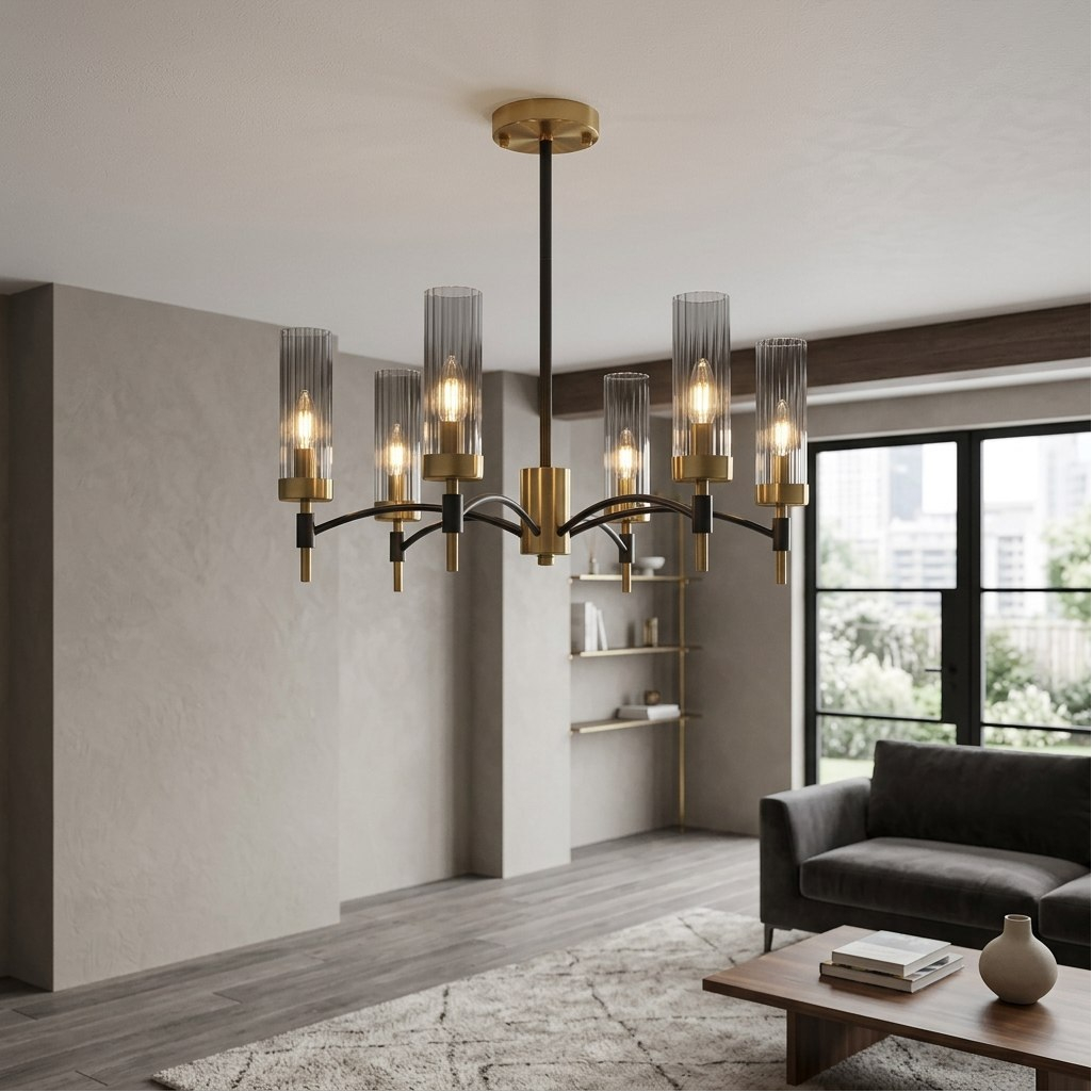 Люстра Illumico IL5177-6PLS-29 BRASS TUBO, 6 ламп, E14, 240 Вт, стекло, до 36 кв.м