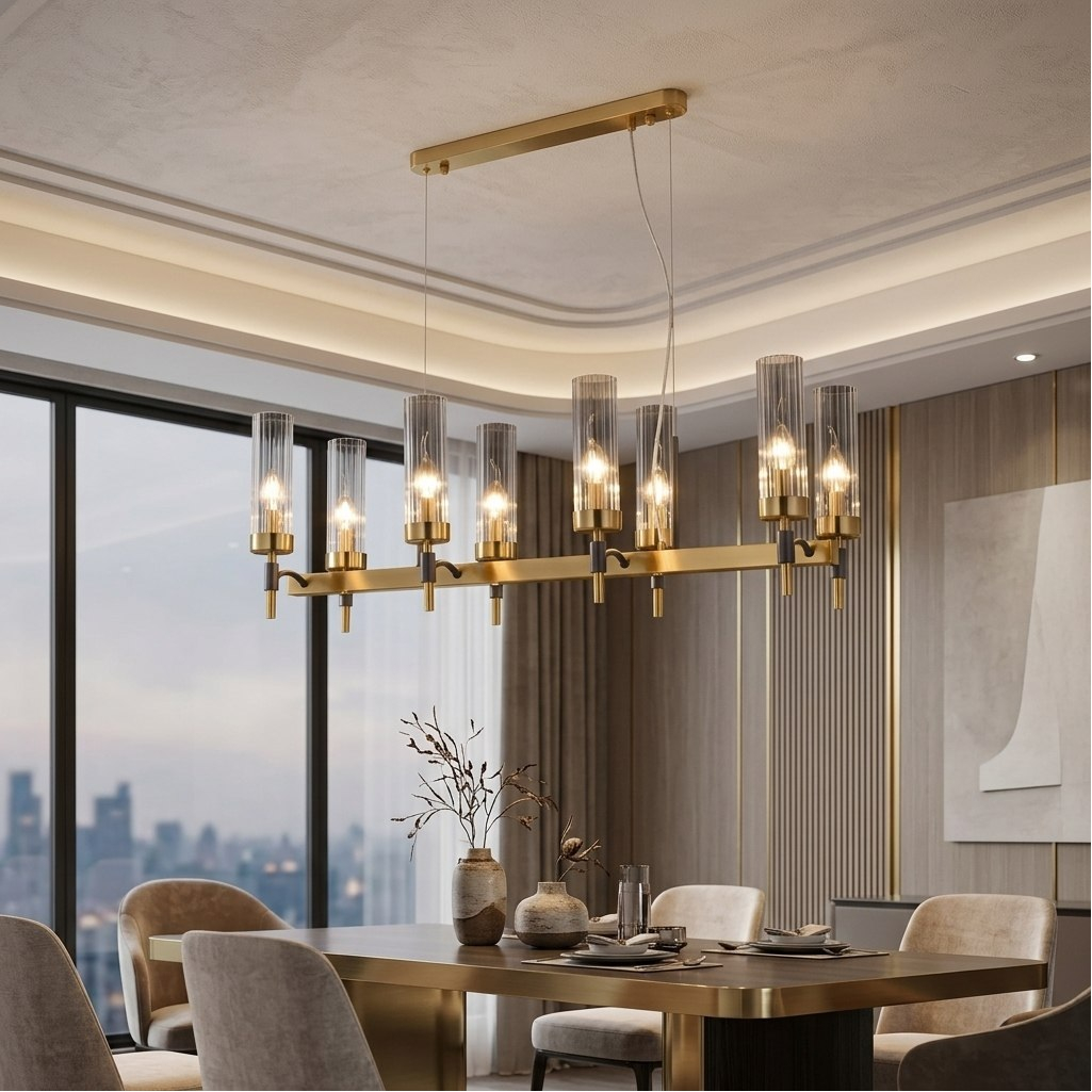 Люстра Illumico IL5177-8LLS-29 BRASS TUBO, 8 ламп, E14, 320 Вт, стекло, до 16 кв.м