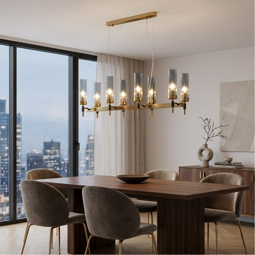 Люстра Illumico IL5177-8LLS-29 BRASS TUBO, 8 ламп, E14, 320 Вт, стекло, до 16 кв.м