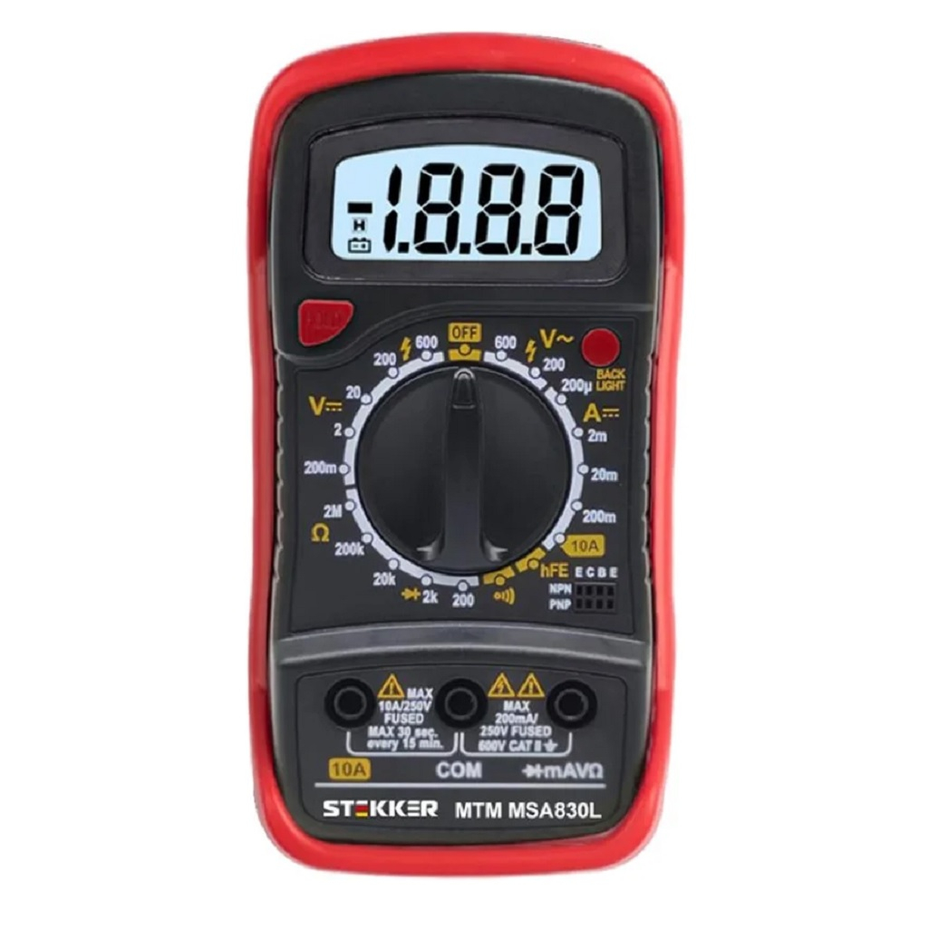 Мультиметр цифровой Stekker MTM MAS830L 49994, защита от перегрузок, черный