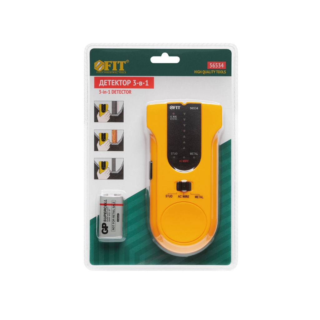 Детектор напряжения деревянных и металлических балок 3 в 1 FIT HQ Профи 56534 