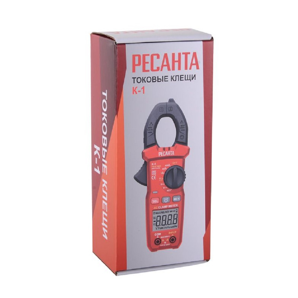 Клещи токовые Ресанта К-1, 61/10/550, батарейки AAA, подсветка дисплея, красные