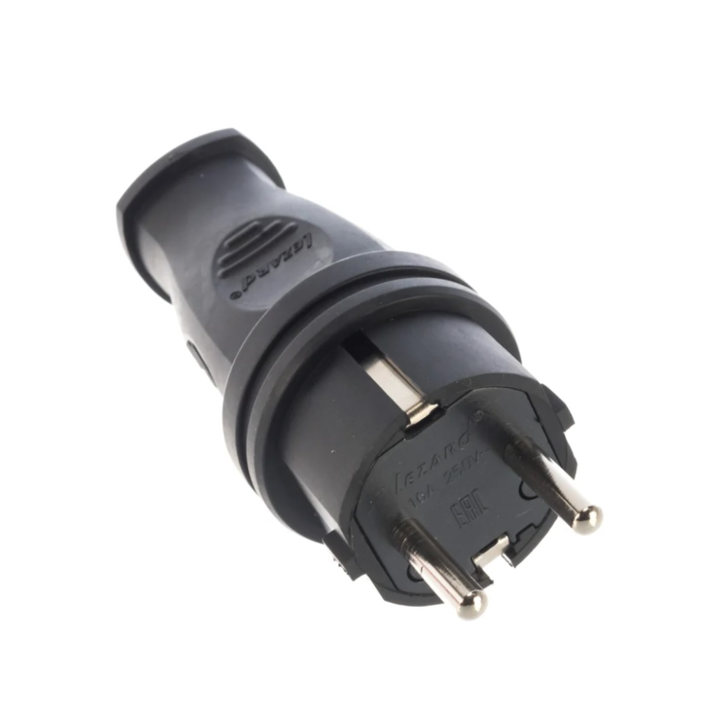 Вилка однофазная Lezard 106-0400-105, каучук, с заземлением, 220В, 16 А