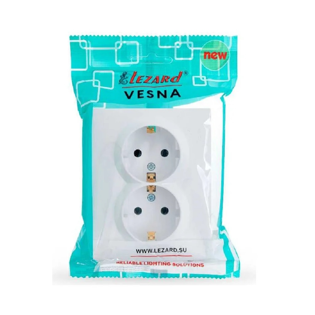 Розетка 2-местная Lezard Vesna 742-0200-127В с заземлением, встраиваемая, белая