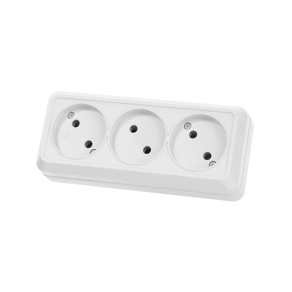 Розетка 3-х местная TDM Electric Ладога SQ1801-0124 без заземления, накладная, белая