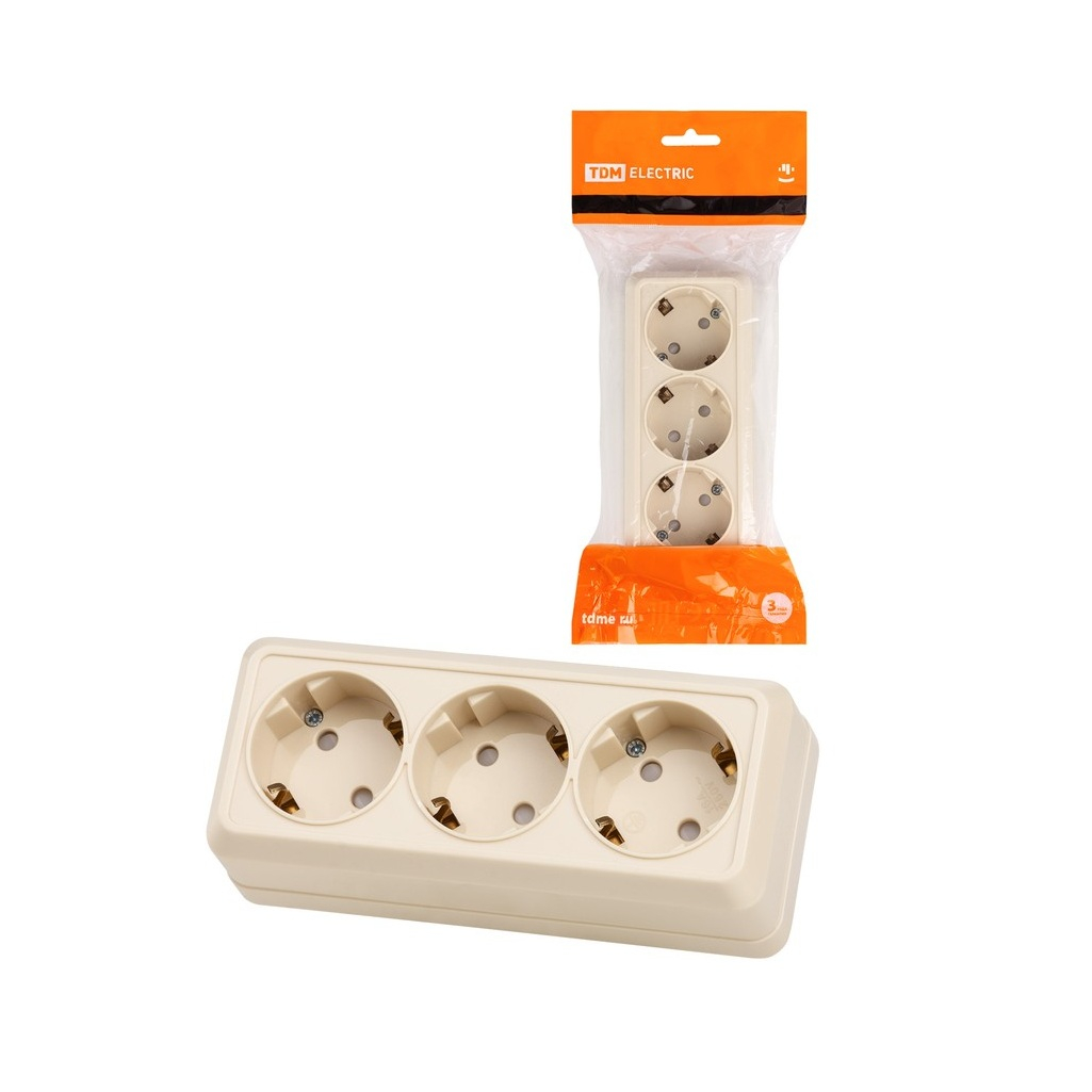 Розетка 3-местная TDM Electric Ладога SQ1801-0227 с заземлением, накладная, слоновая кость