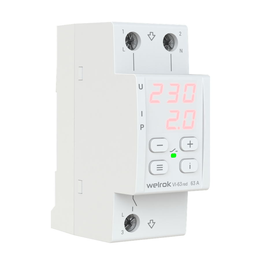 Реле напряжения с контролем тока Welrok VI-63 red